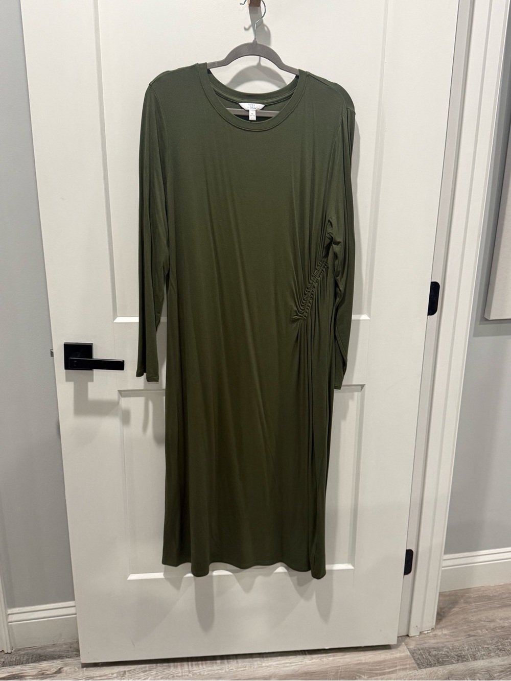 Olive Green Time & Tru Ruched Midi Dress - Picture 1 of 6